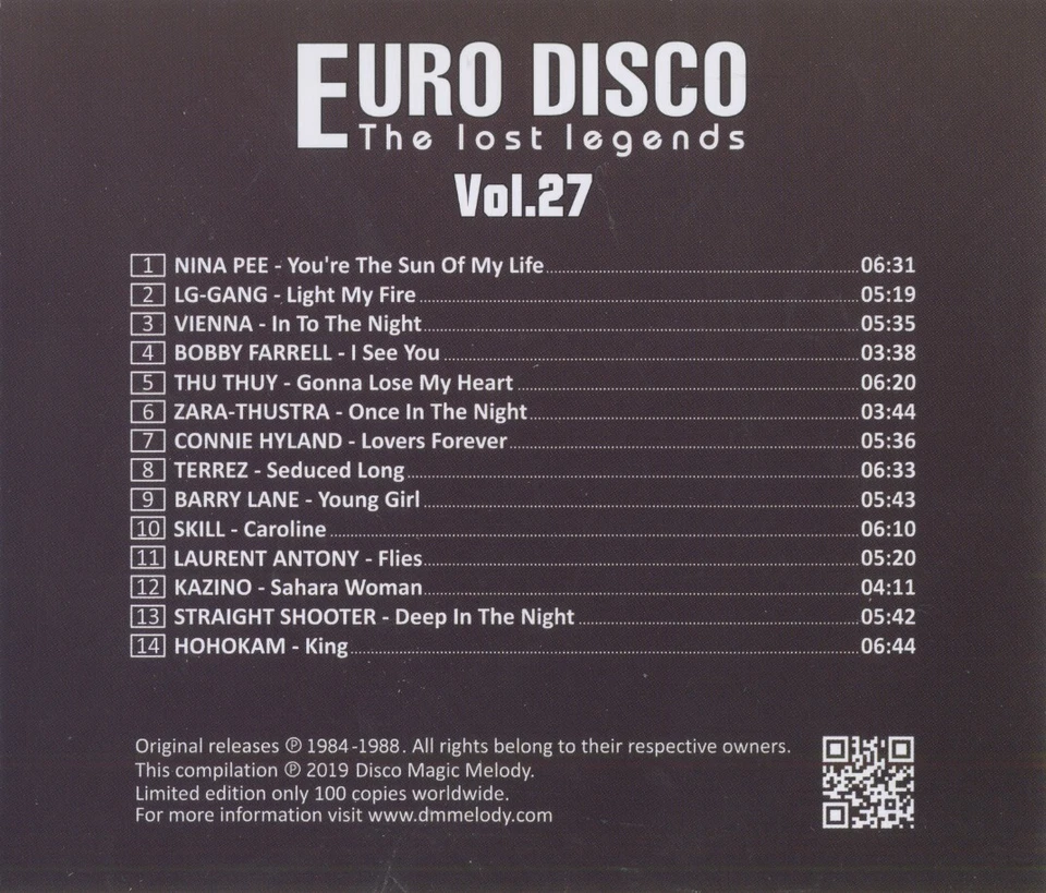 Euro Disco - The Lost Legends Vol. 27, Limited Edition, Numbered, CD  RAR !!! - Bild 2 von 3