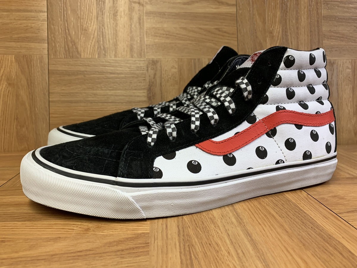 RARE🔥 VANS OG Sk8-Hi LX Stussy Black 8 Ball Polka Dot Red