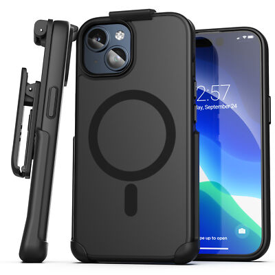 iPhone 15 Plus Belt Clip Case with Holster (Compatible with MagSafe) Black