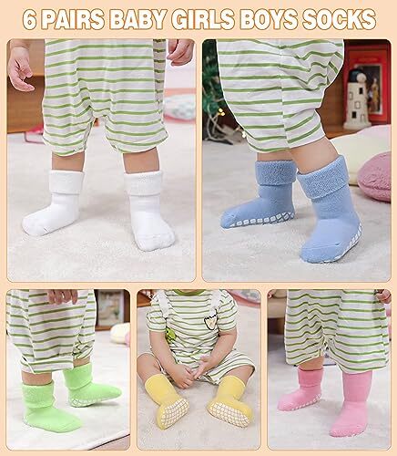 Baby Girls Boys Non Slip Socks with Grips Toddler 3-12 Months 6 Pairs Color a - Picture 4 of 7