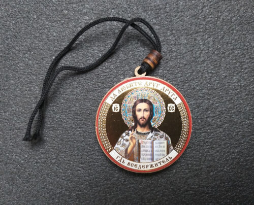 Wood Orthodox Icon on Cord for Car Room Theotokos ICXC Jesus Christ Pantocrator - Picture 3 of 21