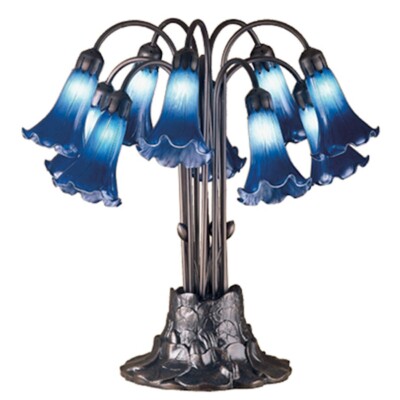 Meyda Lighting 22''H Blue Pond Lily 10 Lt Table Lamp, Blue - 14397
