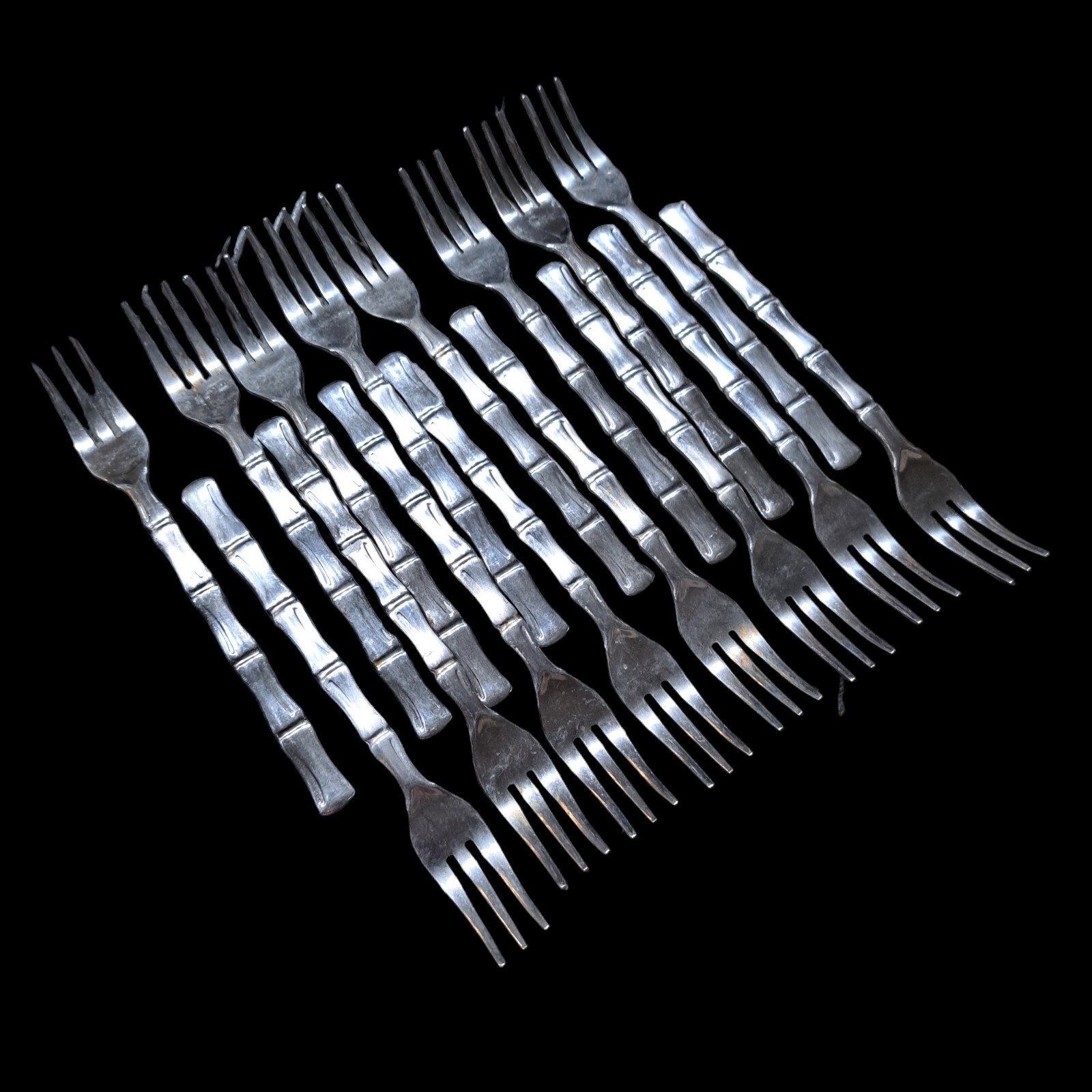Vintage Lifetime Stainless Fork Set 16 Peices Seafood Shellfish Bamboo Pattern