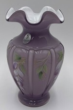 FENTON "WISTERIA" LAVENDER OVERLAY VASE Hand Painted