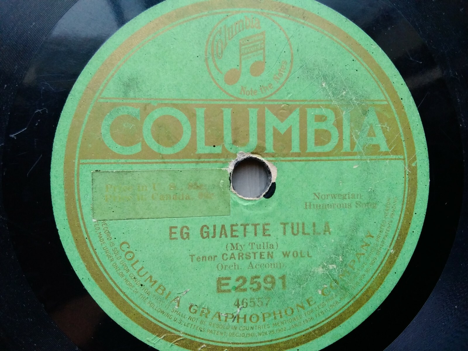 Carsten Woll 78rpm Single 10-inch Columbia Records #E2591 Eg Gjaette Tulla  | eBay