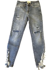 Free People We The Free Frayed Hem Distressed Blue Denim Skinny Jeans Size 25