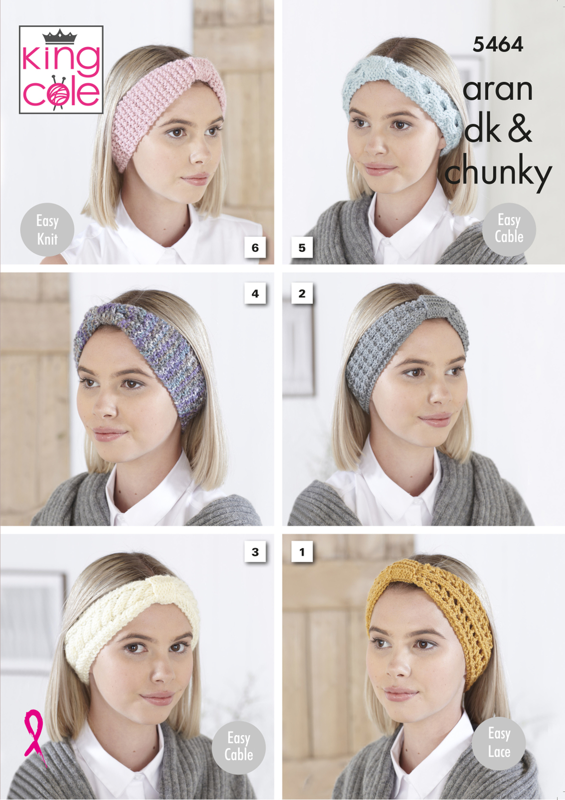 Knitting Pattern Ladies Winter Headbands King Cole Womens Aran Chunky & DK 5464