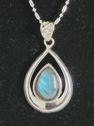 Natural Labradorite Pendant 925 Sterling Silver Signed YT 20" Bead Bar Chain SLP - Picture 4 of 9