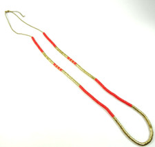 Extra Long 44" Necklace Coral and Goldtone Disc Beads