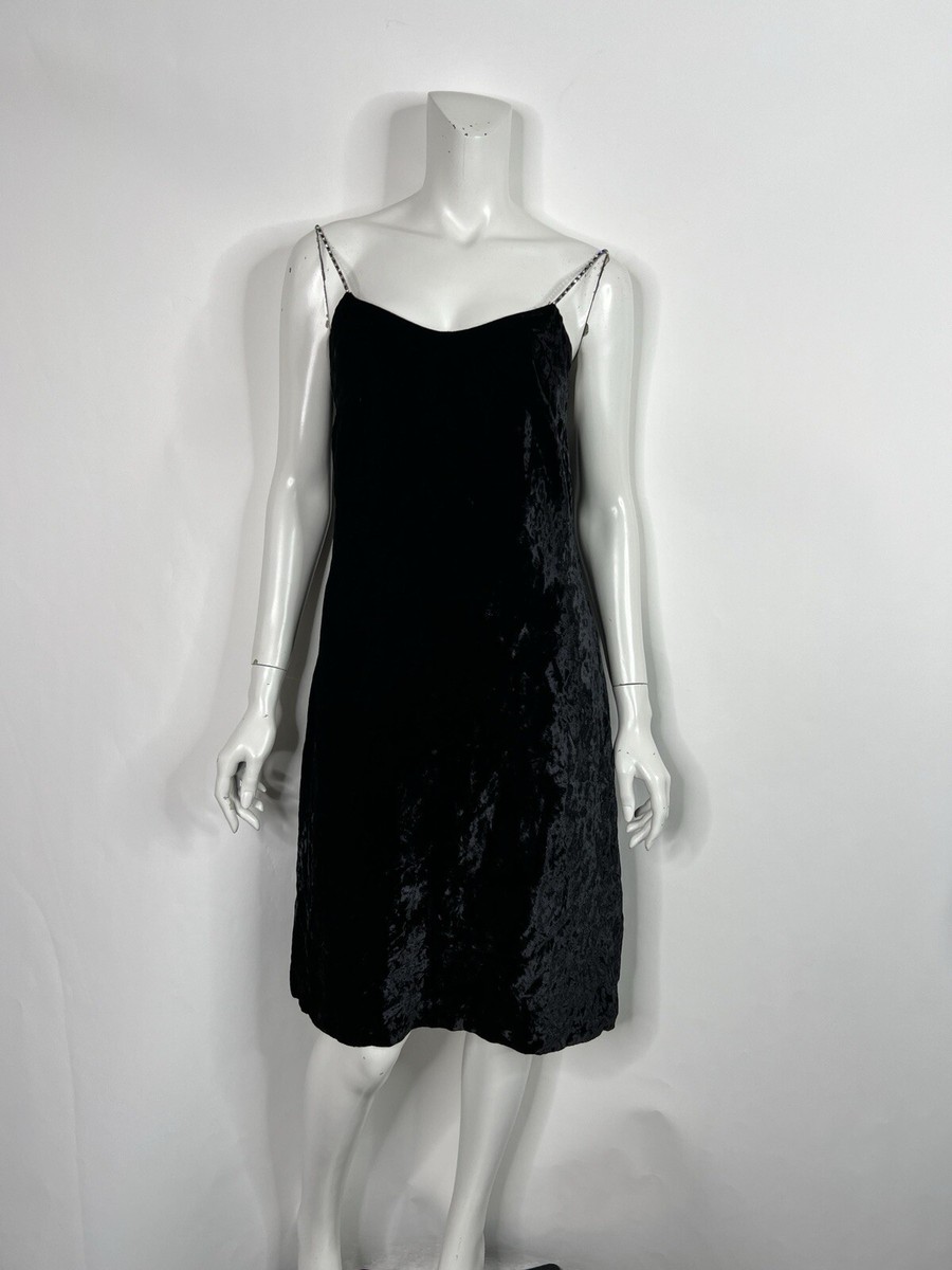 Vtg Gianni Versace Versus Black Velvet Crystal Strap Dress M/L