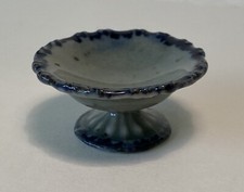 Artisan Signed Vintage Crackle Glaze Flow Blue Compote