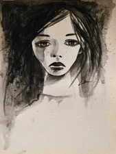 ORIGINAL Portrait ART Watercolor painting MODERN Woman Expressionist Girl FACE