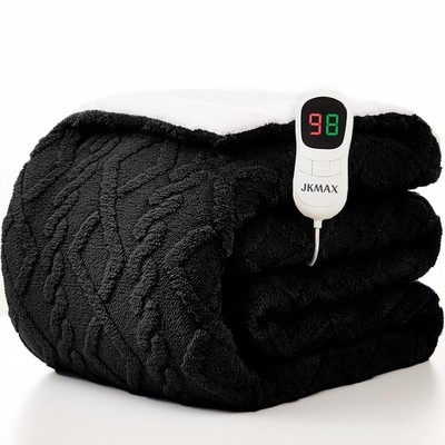 JKMAX Heated Electric Blanket Twin Size-62''x84'' Heating 62'' x 84'', Black 