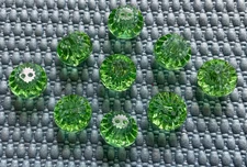 9 Matching Antique Vtg Green Glass Ball Buttons Beads - 7/16” - Old Lot
