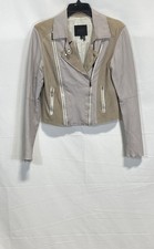 PAIGE Women's Taupe Suede & Leather Moto Biker Jacket Full Zip Size S