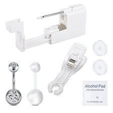 QWALIT Belly Button Piercing Gun Kit - Silver Navel A1-round CZ-Silver