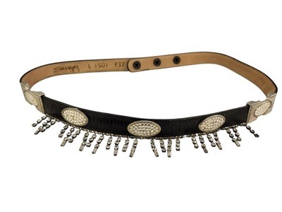 VTG  BB SIMON Swarovski crystals SNAP BELT 1501  BLACK LEATHER 34.5''-37''  WAIST