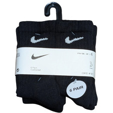 Nike Youth Dri-FIT Crew Cushioned Socks Black 6 Pair Pack Kids 10C-3Y New