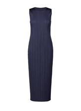 ISSEY MIYAKE Women’s S Navy Pleated Sleeveless Crew Neck Maxi Sheath Dress
