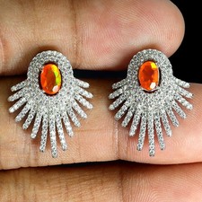 925 Sterling Silver Earrings Oval Orange Opal 6x4mm Natural Gemstone Jewelry