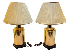 Chinoiserie Hollywood Regency Round Brass Tea Caddy Canister Lamps Work MCM