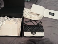 CHANEL Medium Classic Double Flap Black Caviar Handbag Silver Hardware Bag