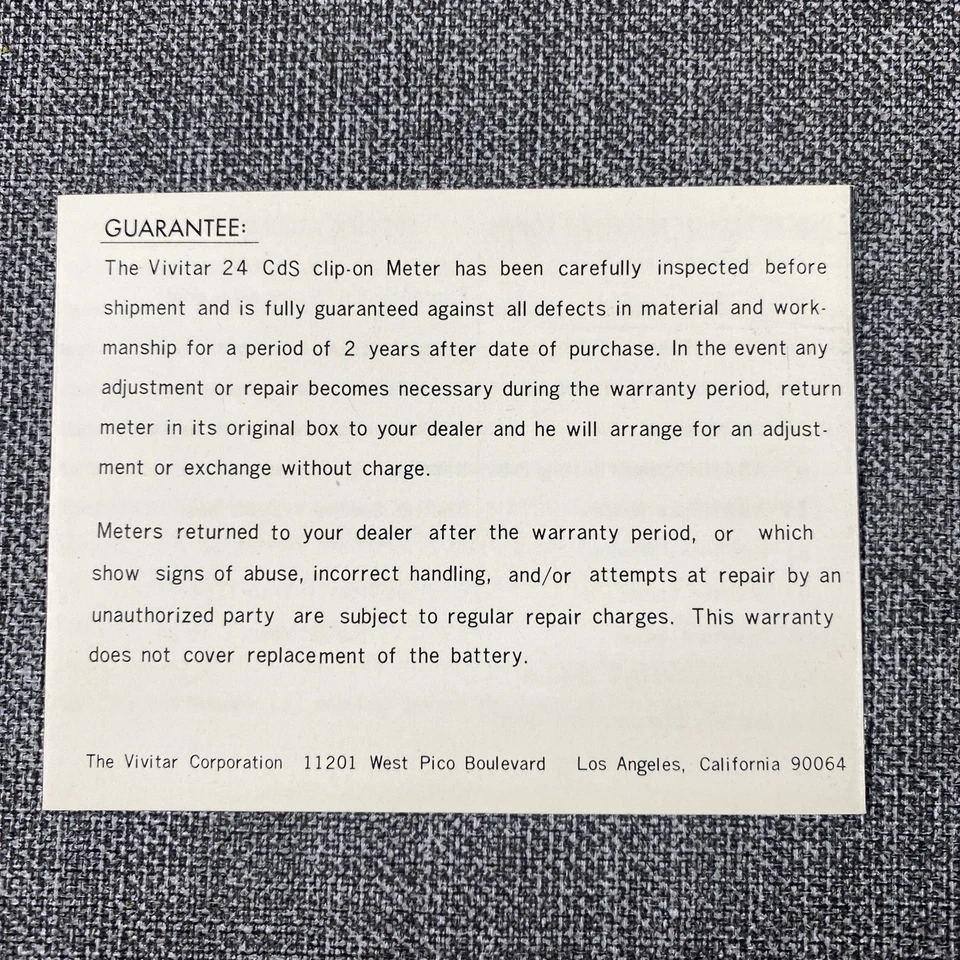 Vivitar Exposure Meter Model 24 CdS Instruction Manual 4 pages - Image 2 of 2