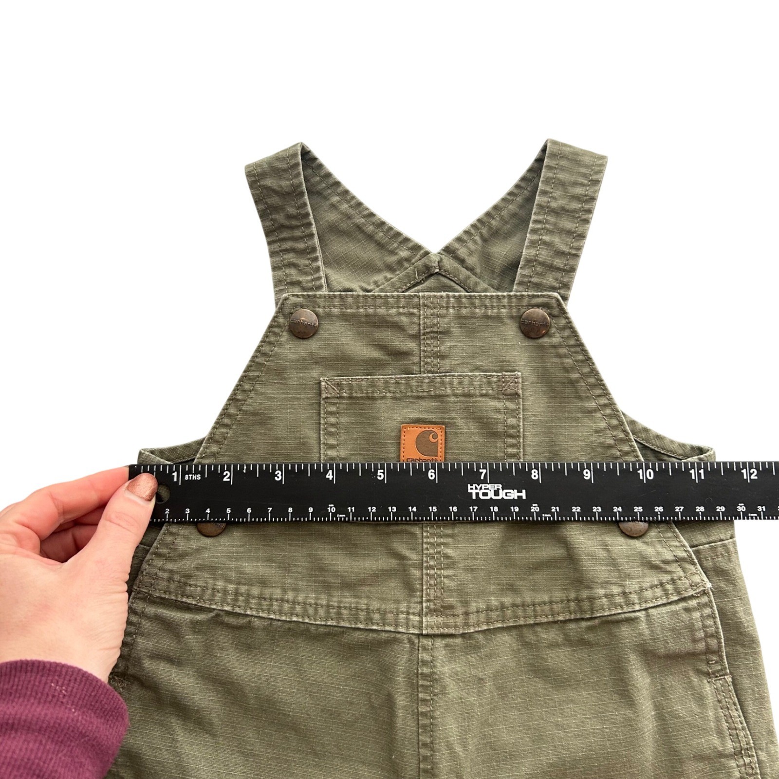 Carhartt Toddler 24 Months Olive Green Canvas Cargo Bib Overalls Workwear thumbnail 2