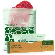 Cleanomic Compostable* Gallon Size Food Storage Bags (25 Eco Zip) Freezer and...
