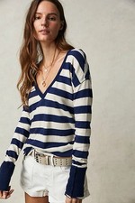 Free People We The Free Sail Away Long Sleeve Stripe Tee Large