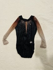 WEISSMAN Girls LEOTARD Gymnastics Dance Ombre Black Long Sleeve Rhinestone 6