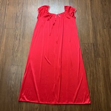 Vintage Vassarette Nightgown Medium Red Maxi Lace Off Shoulder Bow Dress 70s