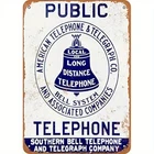 Tin Metal Sign Public Phone Southern Bell Telephone Vintage 8x12