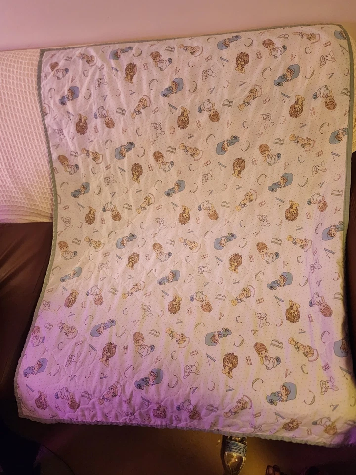 Manta vintage, hecha a mano, Precious Moments, 42” X 34” para cuna de bebé niño pequeño, ABC  Foto 2 de 2