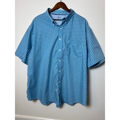 IZOD Mens 2XL Blue Gingham Short Sleeve Button Down Shirt Plaid Chest Pocket