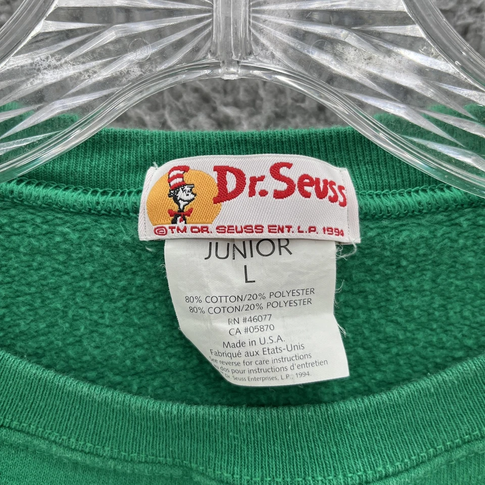 Sudadera De Colección Dr. Seuss Mujer Grande Verde Hecha en EE. UU. Grinch Navidad Años 90 Foto 3 de 4