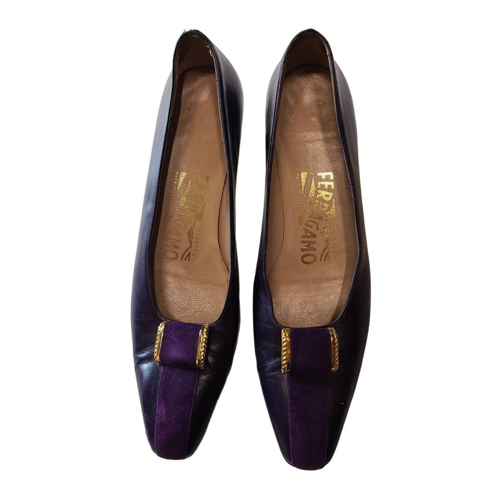 Zapatos de salón vintage de cuero púrpura Salvatore Ferragamo 6 AAAA extra estrechos *LEER* Foto 2 de 4