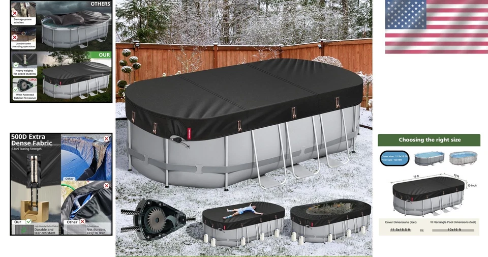 Black Polyester Oval Pool Cover - Lock-in Design - Image 2 of 4