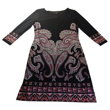 INC International Concepts Paisley Print Shift Dress Womens Size 8 Black Pink
