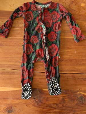Bums And Roses  Rose Print Bamboo Zippy With Ruffles Size 3-6 Months