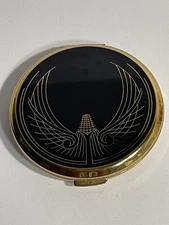 Vintage Lancôme Black Enamel & Gold Art Deco Powder Compact Made in England