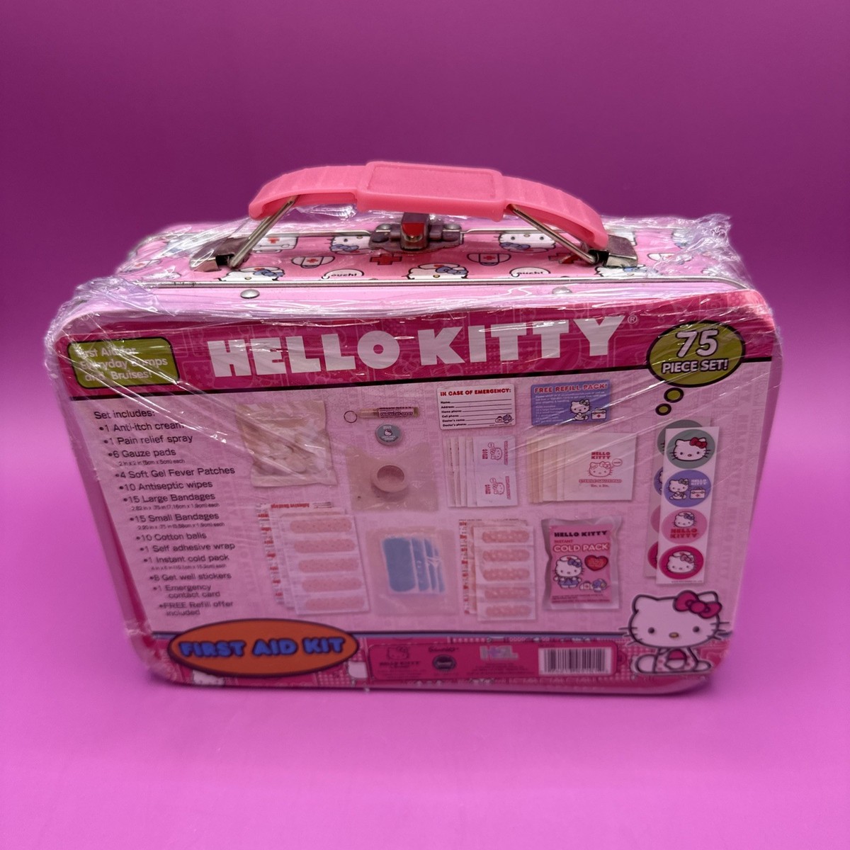 NEW 2013 Sanrio Hello Kitty 75 Piece First Aid Kit Pink Handle Tin
