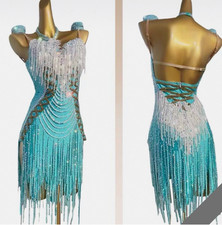 Latin/Rhythm Dance Competition Dresses Costume- Aqua green, stones and fringes