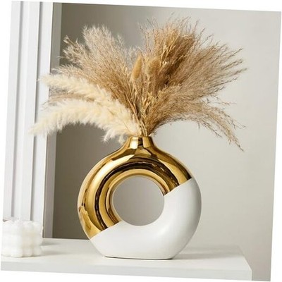  Ceramic Donut Vase, 10'' L x 10'' H White Super Large(10''L×10''H) White & Gold