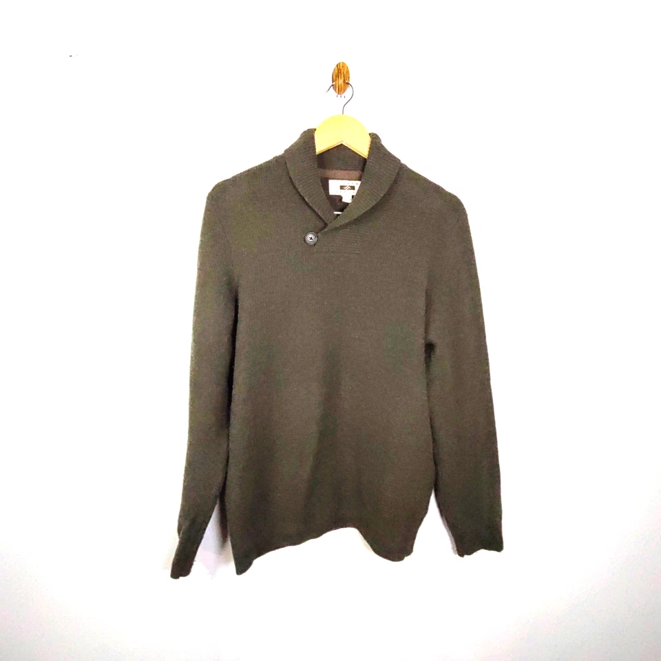 Joseph Abboud Hombres L Suéter Mezcla Lana Oliva Tweed Chal Cuello Dinero Antiguo Preppy Foto 3 de 4