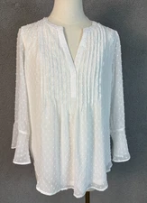 Style & Co Women's Textured Pintuck Ruffle Sleeve Lined Top White Small NWOT's.