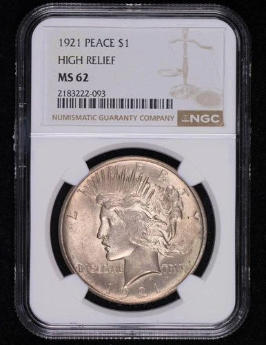 1921 Peace Silver Dollar NGC MS-62 HIGH RELIEF