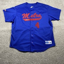 Majestic Metro Tickets Baseball Jersey Blue Red Mesh Button Up Mens XXL USA Made