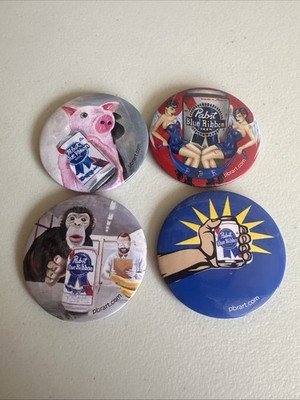 Pabst Blu Ribbon 3 Inch Buttons PBR Art Set Of 4