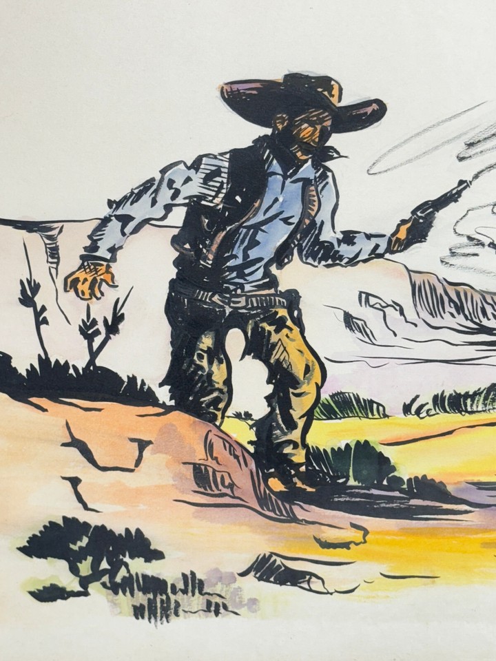 1942 Watercolor Painting Cowboy Western Rare Artist Signed OOAK Art MCM ...